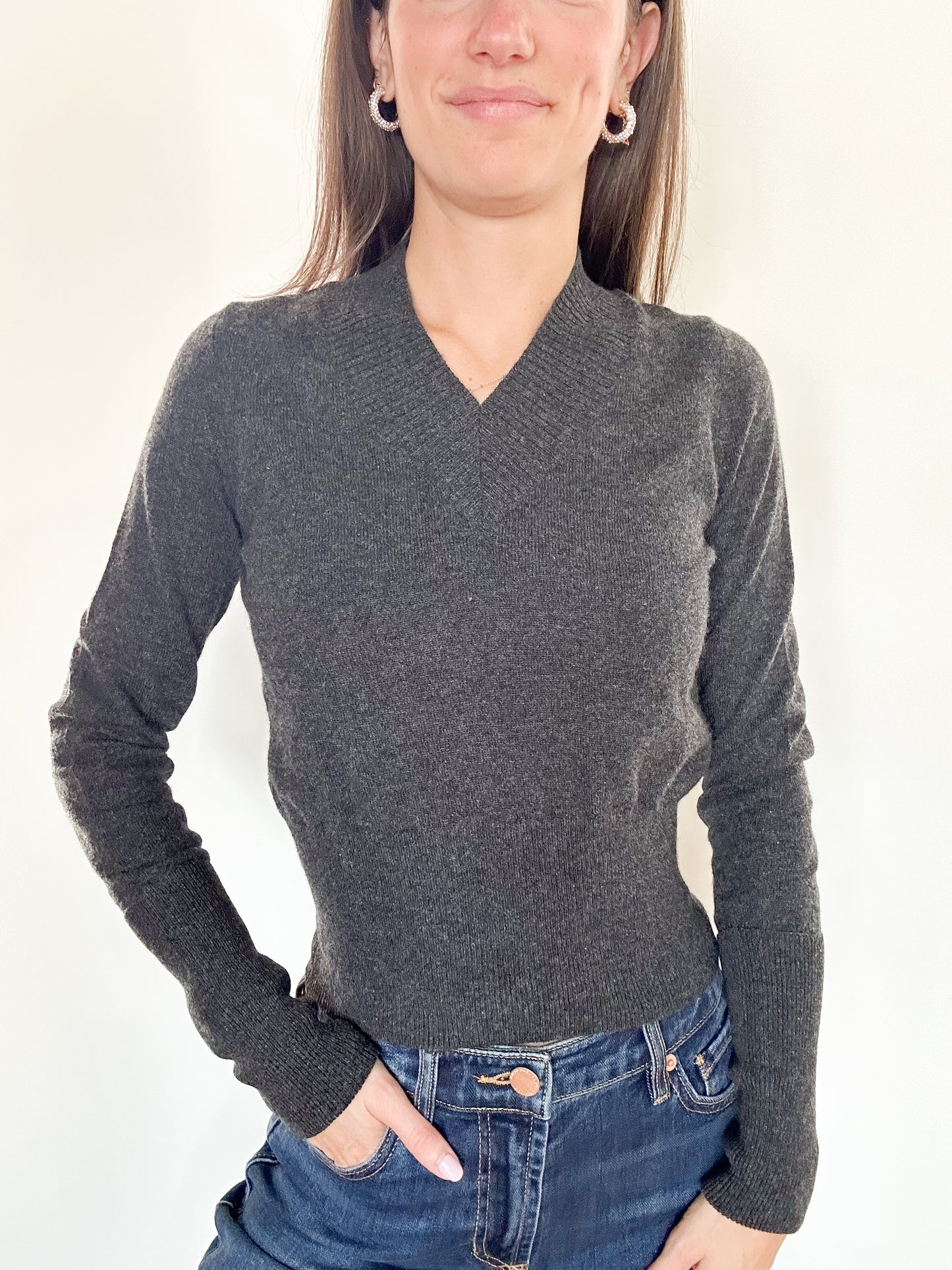 Charcoal Cuffed Sleeve Cashmere Sweater