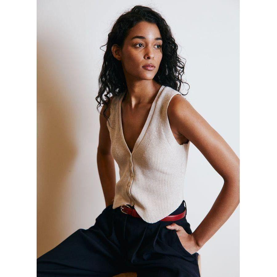 Beige Italian Cotton Knit Vest