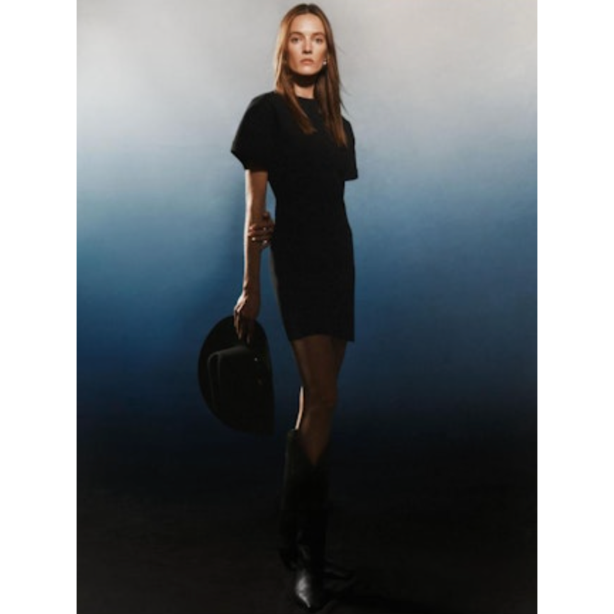Black Cotton Waisted T-Shirt Dress