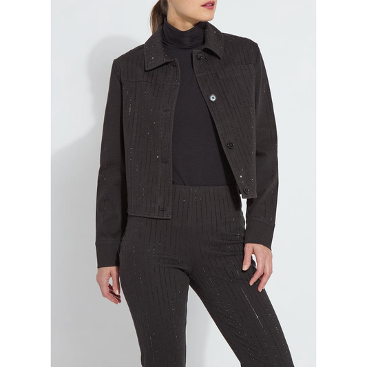 Black Crystal Pinstripe Denim Jacket