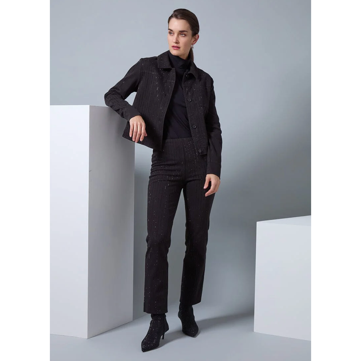 Black Crystal Pinstripe Denim Jacket