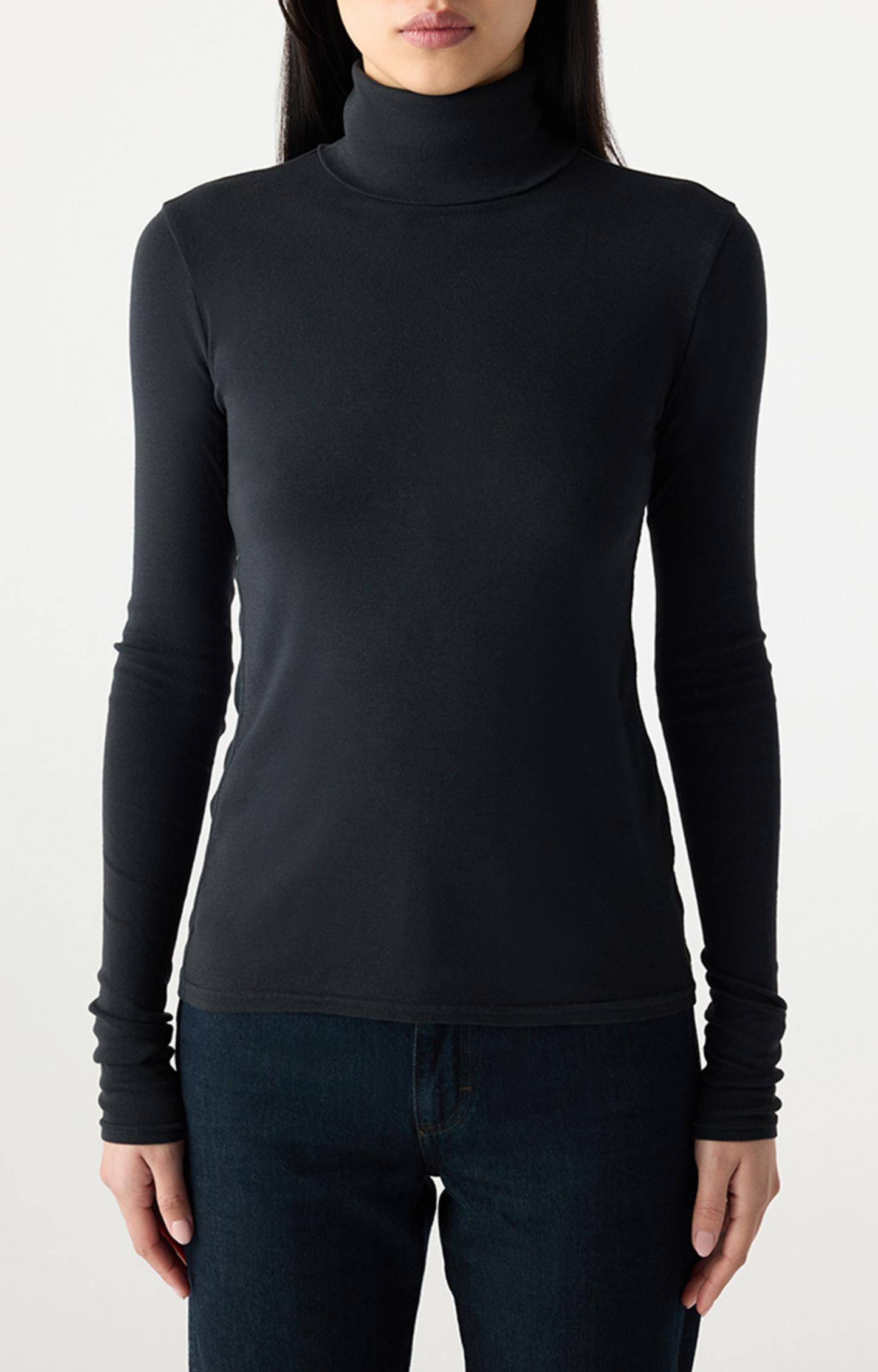 Black Fitted Turtleneck Top