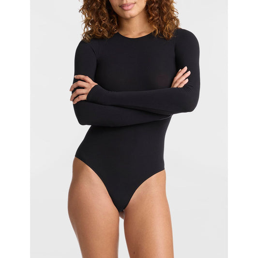Black Long Sleeve Semi-Sheer Bodysuit