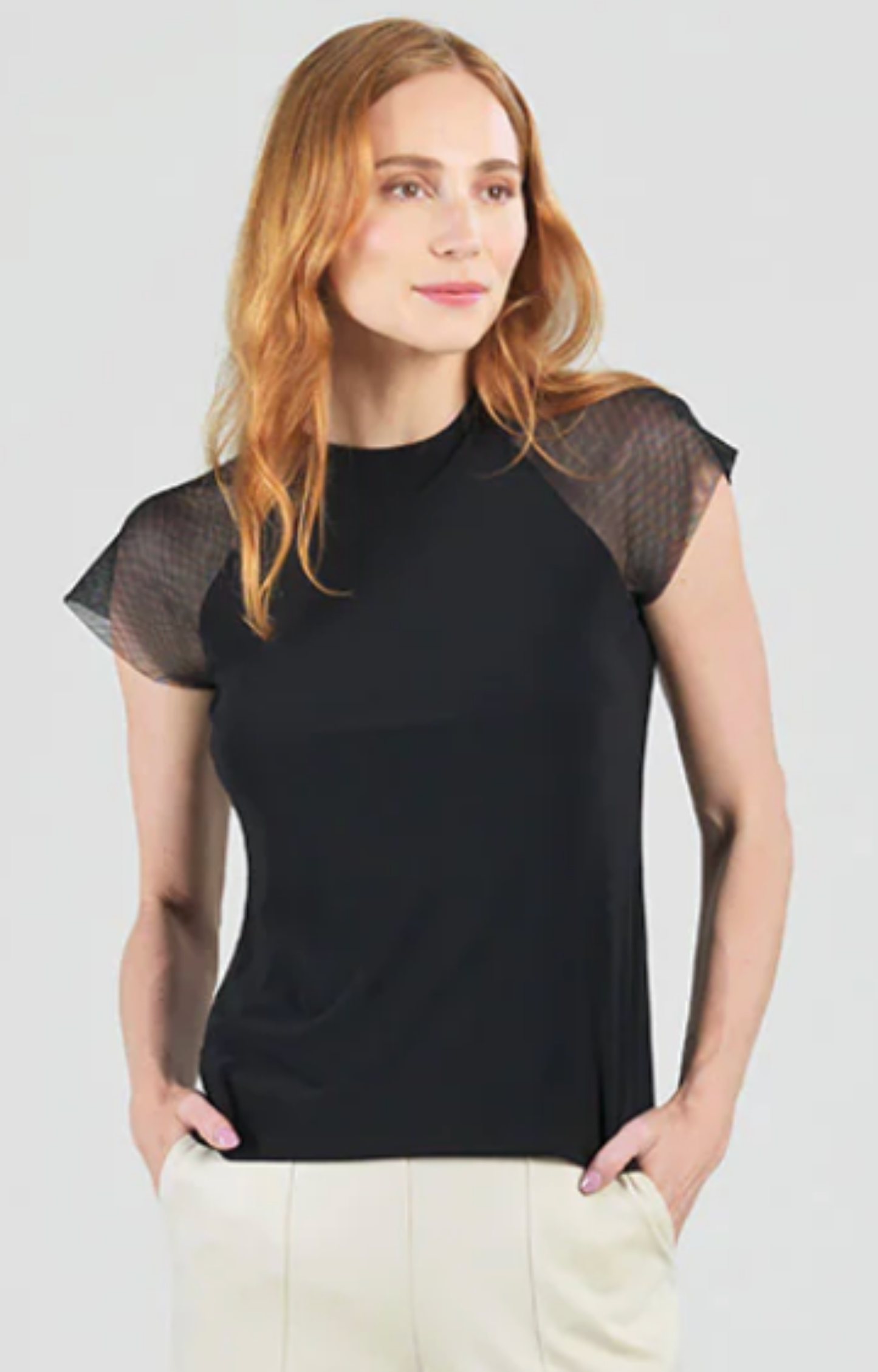 Black Mesh Cap Sleeve Top