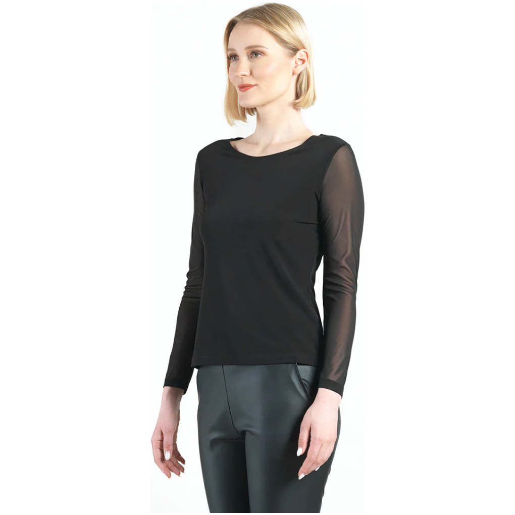 Black Mesh Long Sleeve Top
