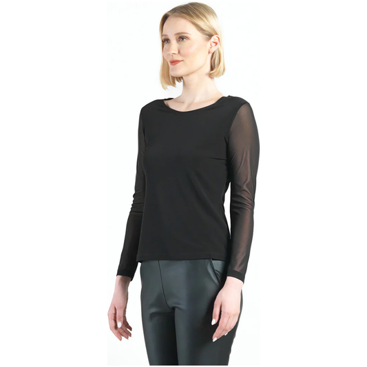 Black Mesh Long Sleeve Top