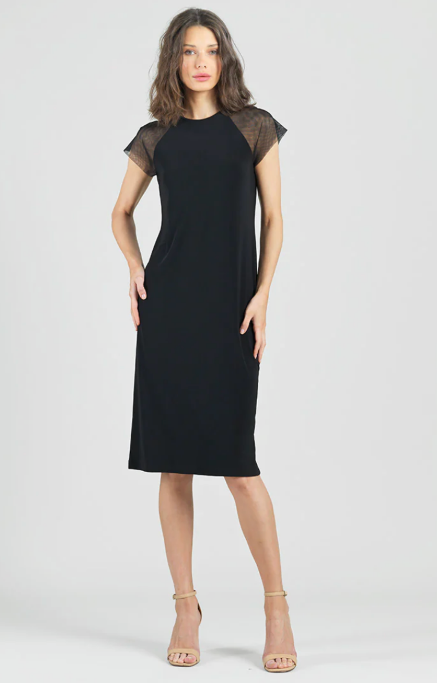 Black Mesh Sleeve Midi Dress