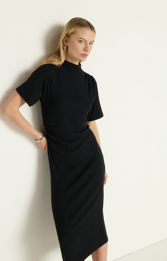 Black Mock Neck Midi Dress