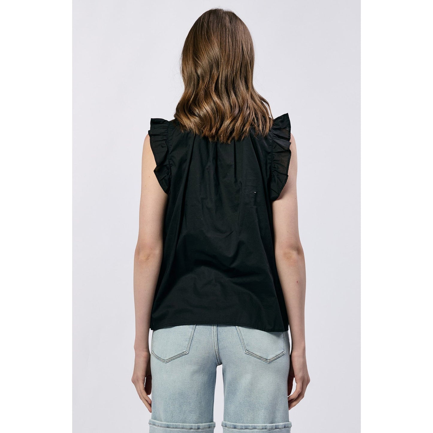 Black Ruffle Sleeveless Blouse