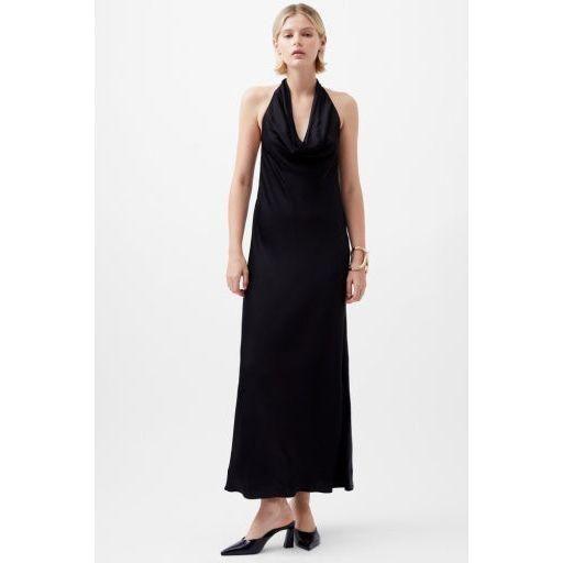 Black Satin Halter Midi Dress