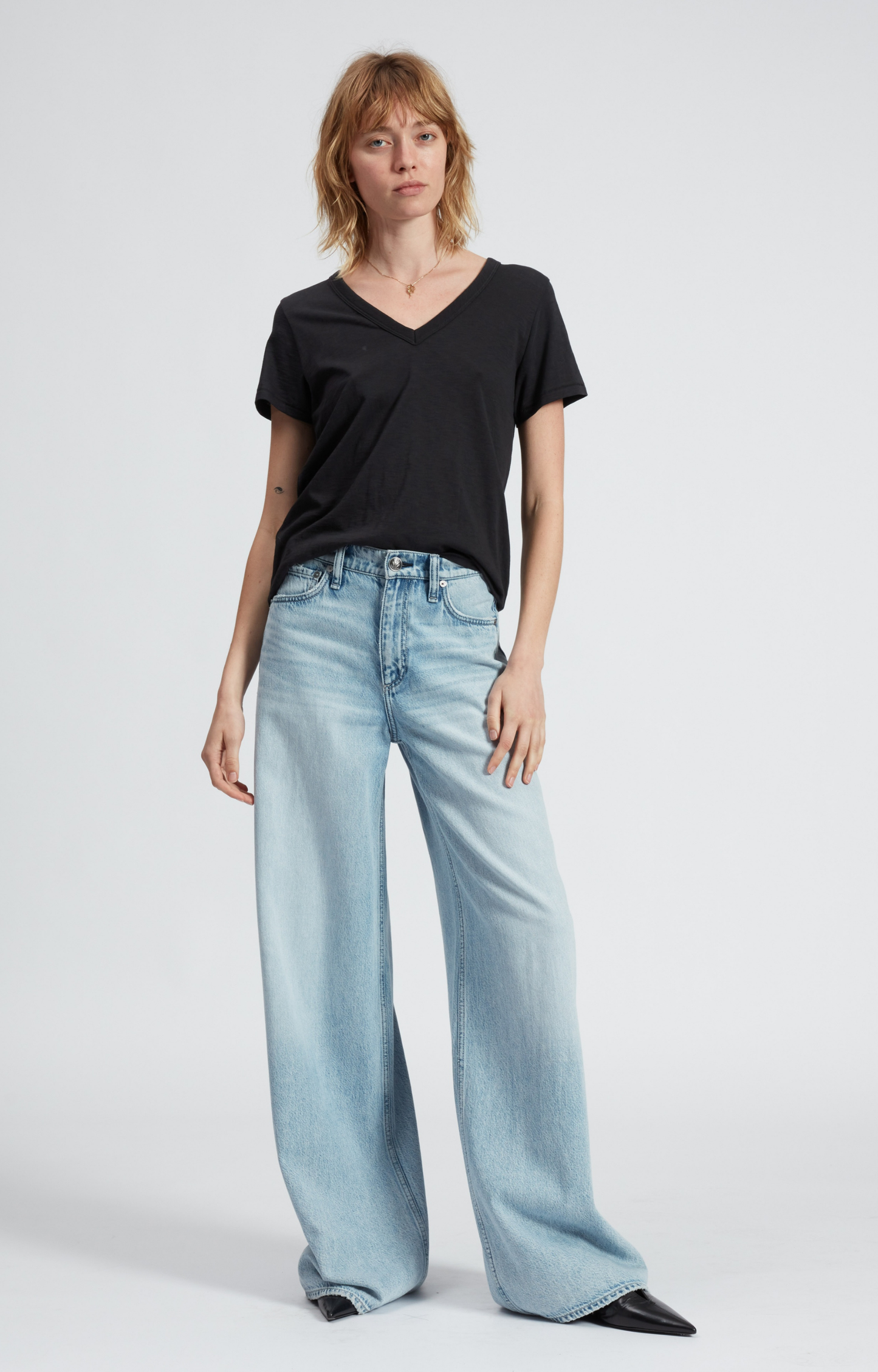 Black Slub V-Neck T-Shirt