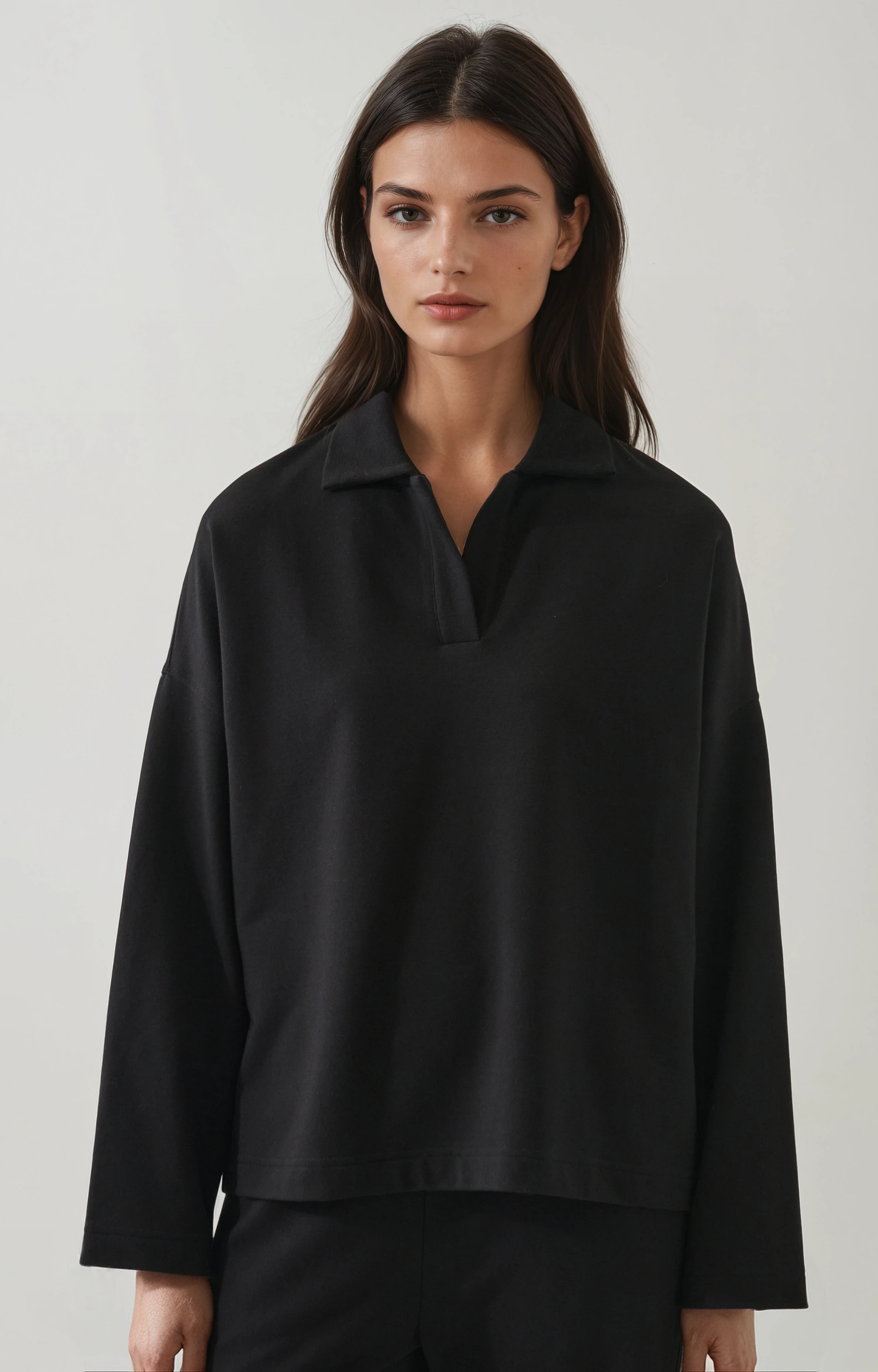 Black Terry Polo Sweatshirt