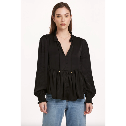 Black Tie Neck Peplum Blouse