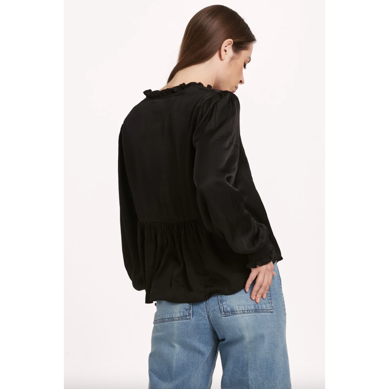 Black Tie Neck Peplum Blouse