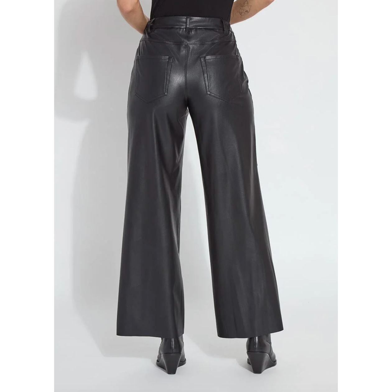 Black Vegan Leather Wide Leg Pants