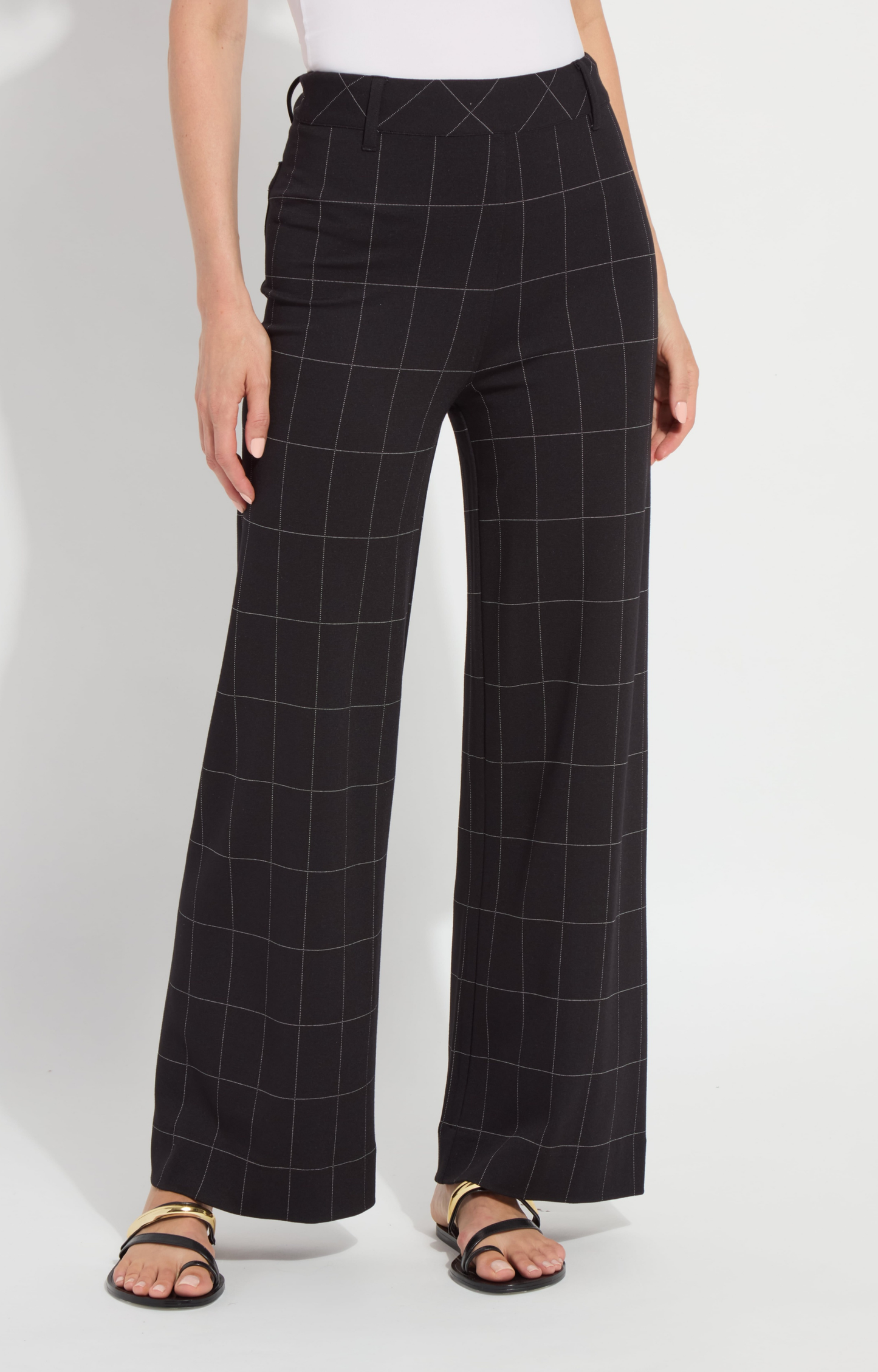 Black Windowpane Wide Leg Ponte Pant