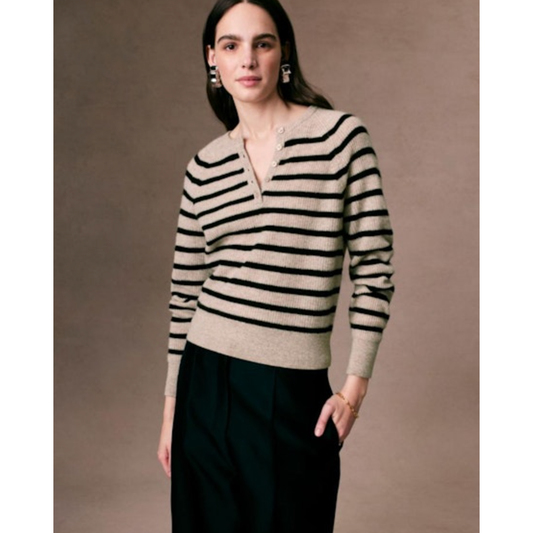 Black/Tan Striped Cashmere Henley