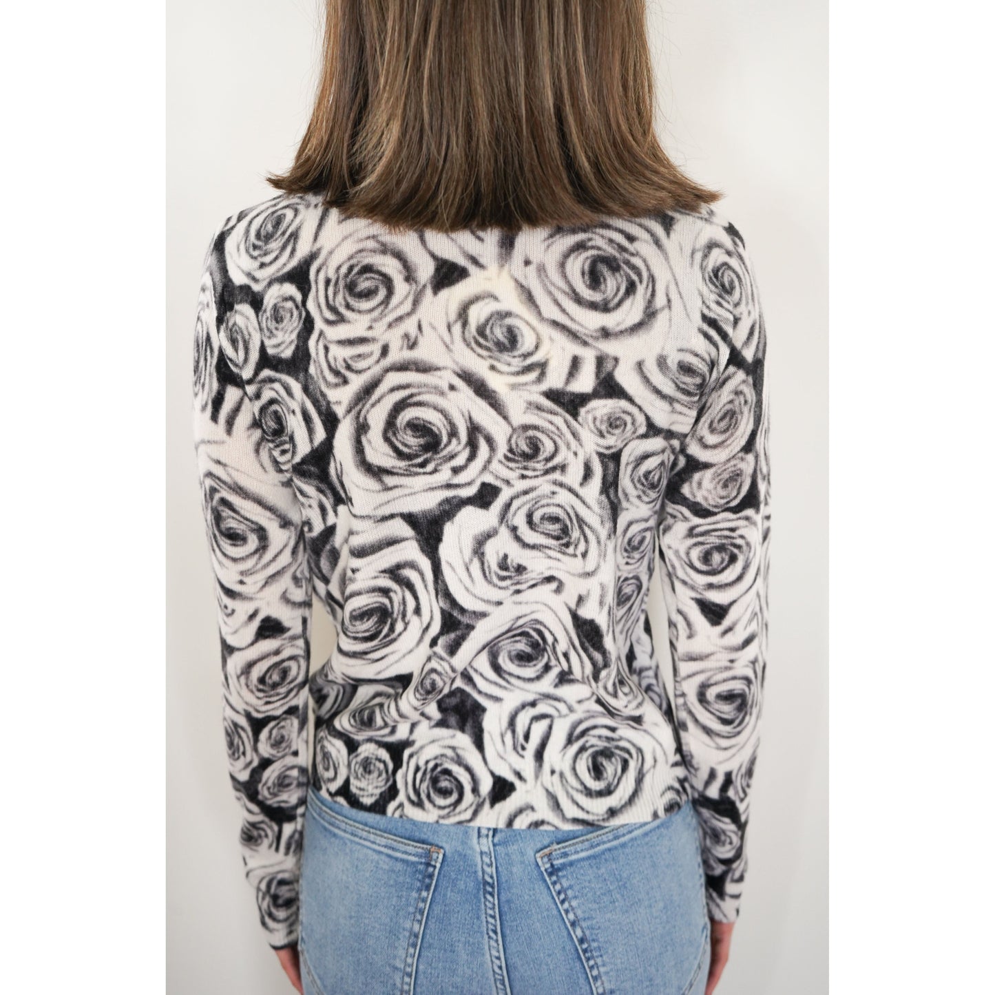Black & White Roses Cashmere Sweater
