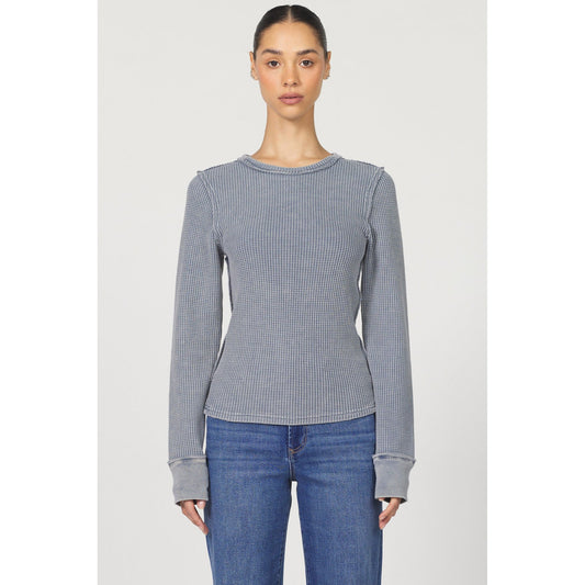 Blue-Grey Waffle Long Sleeve Shirt