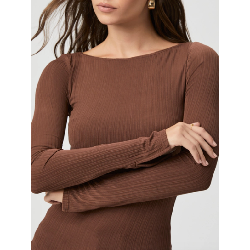 Brown Pleated Boat Neck Top