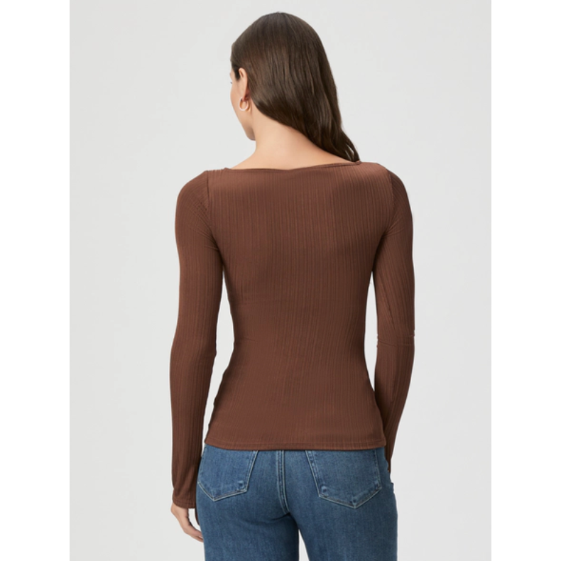 Brown Pleated Boat Neck Top