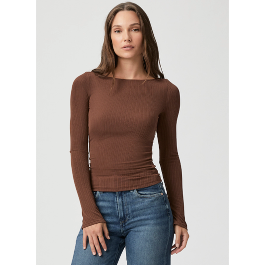 Brown Pleated Boat Neck Top