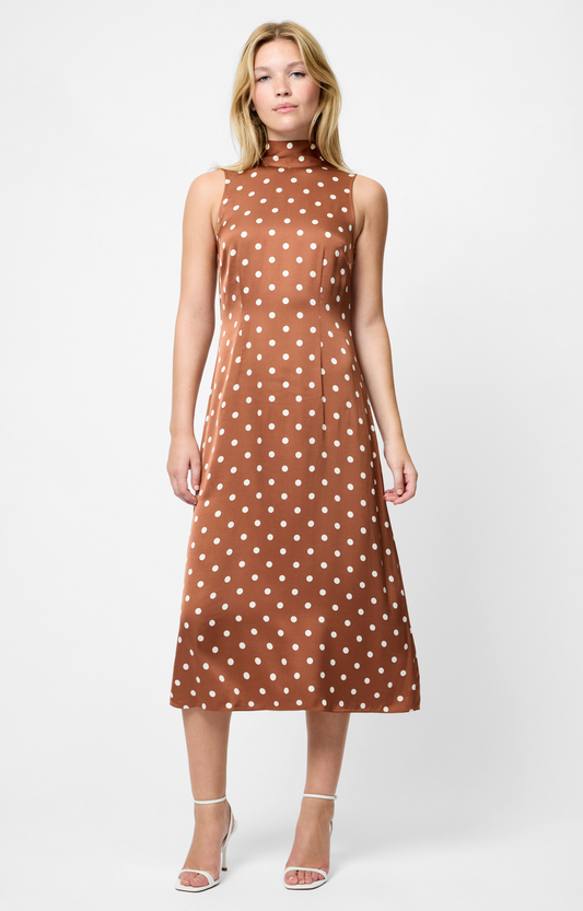 Brown Polka Dot Midi Dress