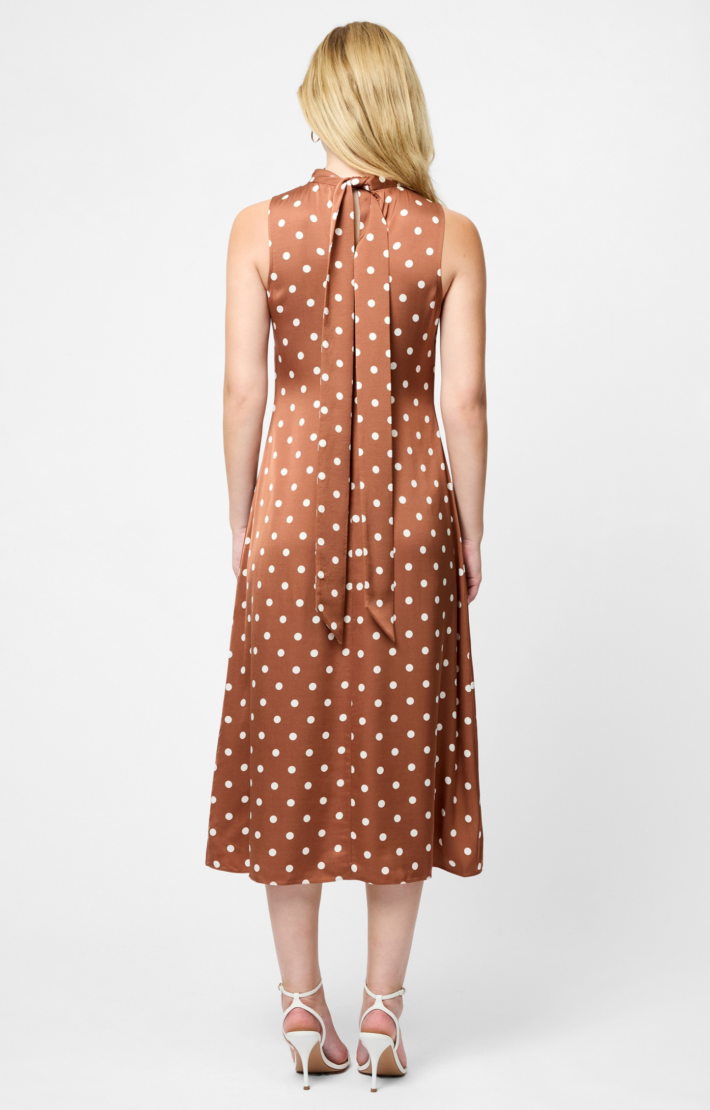 Brown Polka Dot Midi Dress