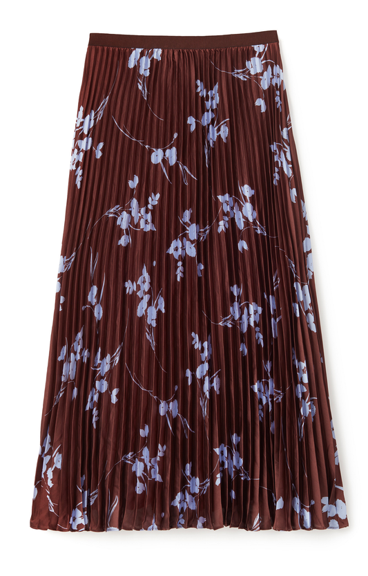 Brown/Blue Floral Pleated Skirt