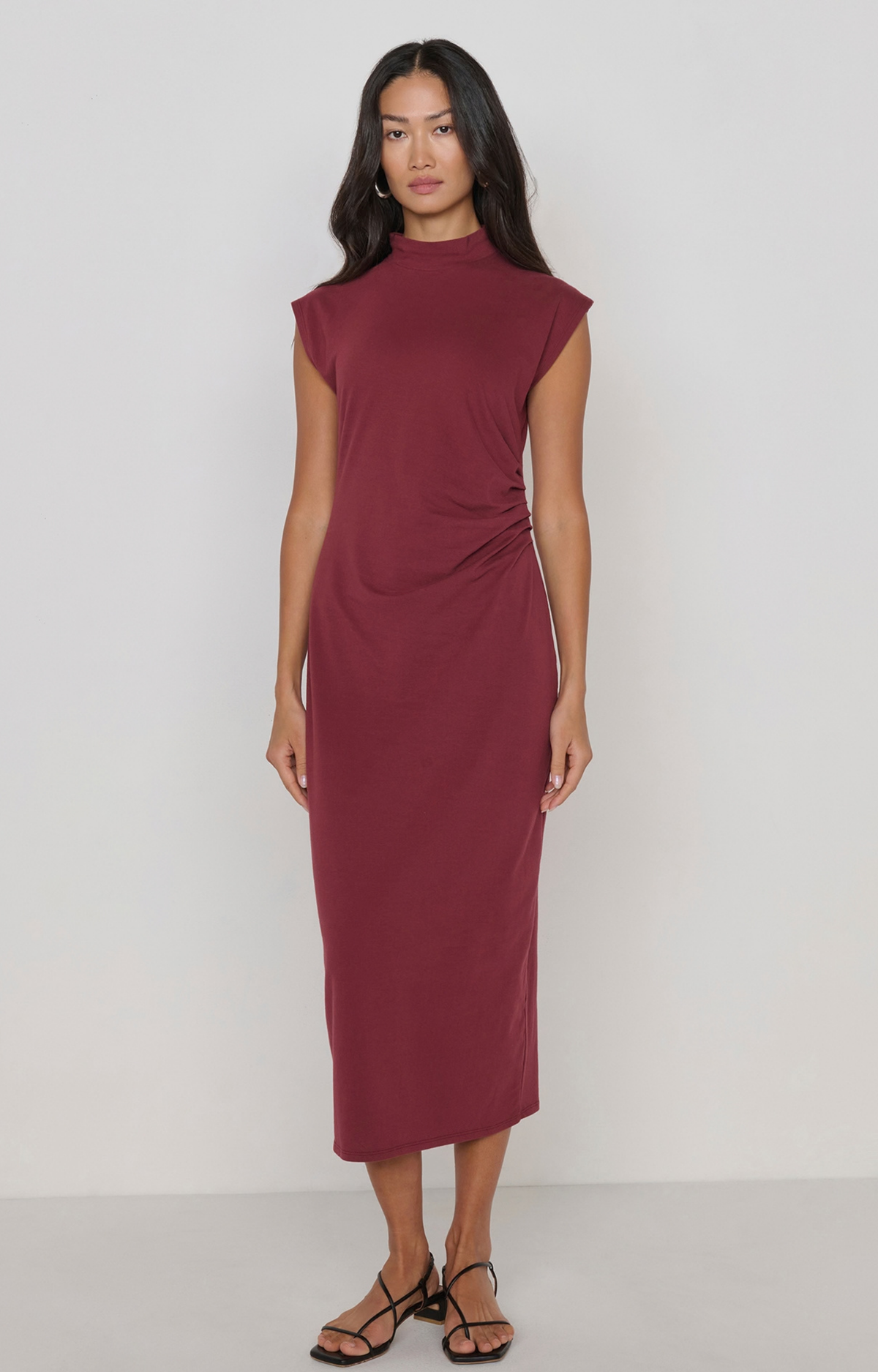 Burgundy Mock Neck Midi Dress