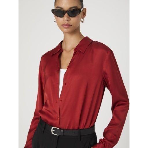 Burgundy Satin Button Down