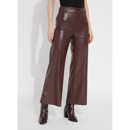 Burgundy Vegan Leather Wide Leg Pants