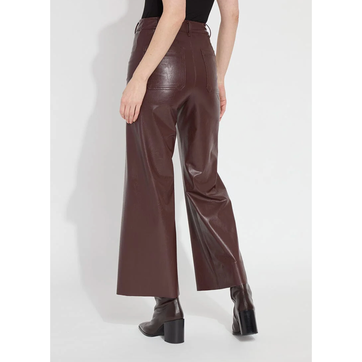 Burgundy Vegan Leather Wide Leg Pants