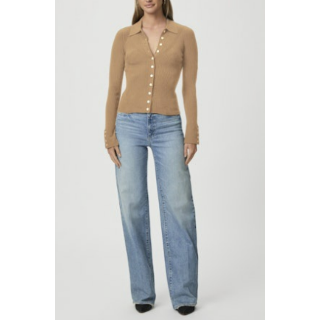 Camel Button Up Ribbed Top