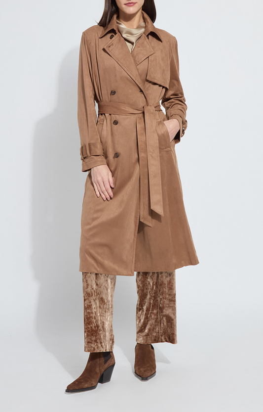 Camel Faux Suede Trench Coat