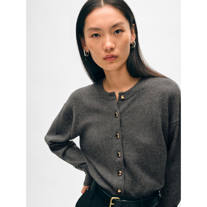 Graphite Gold Button Cashmere Cardigan