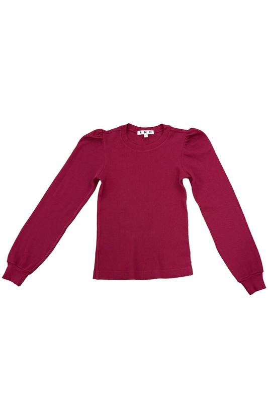 Cherry Puff Sleeve Waffle Top