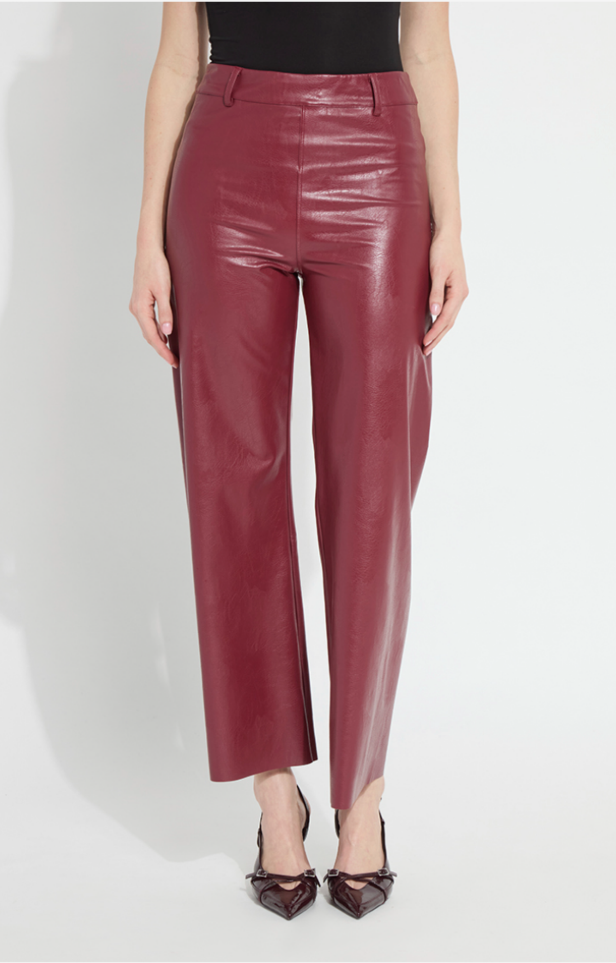 Cherry Vegan Leather Wide Leg Pants