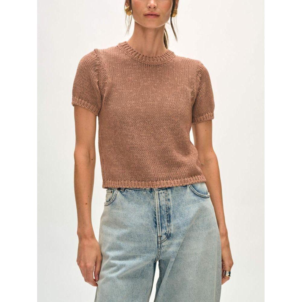 Clay Puff Sleeve Knit Top