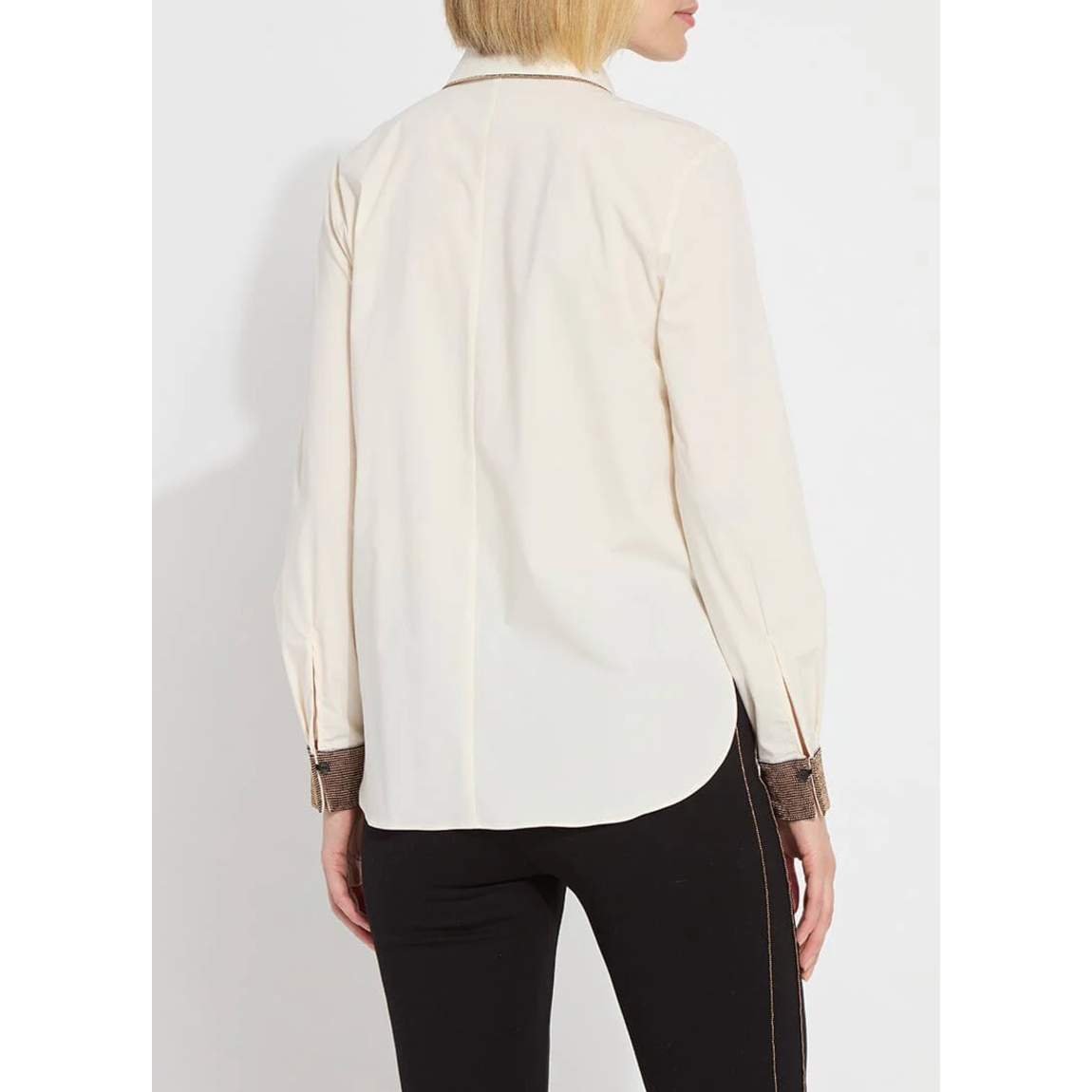 Cream Beaded Cuff Button Down Shirt