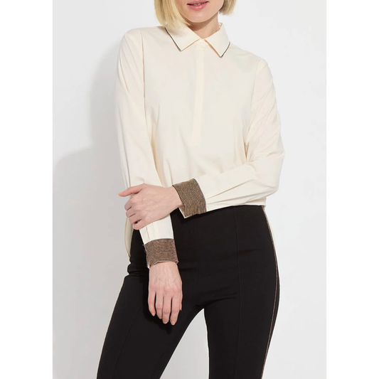 Cream Beaded Cuff Button Down Shirt