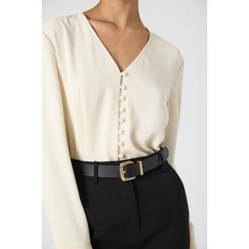 Cream Crepe Bell Sleeve Button Blouse