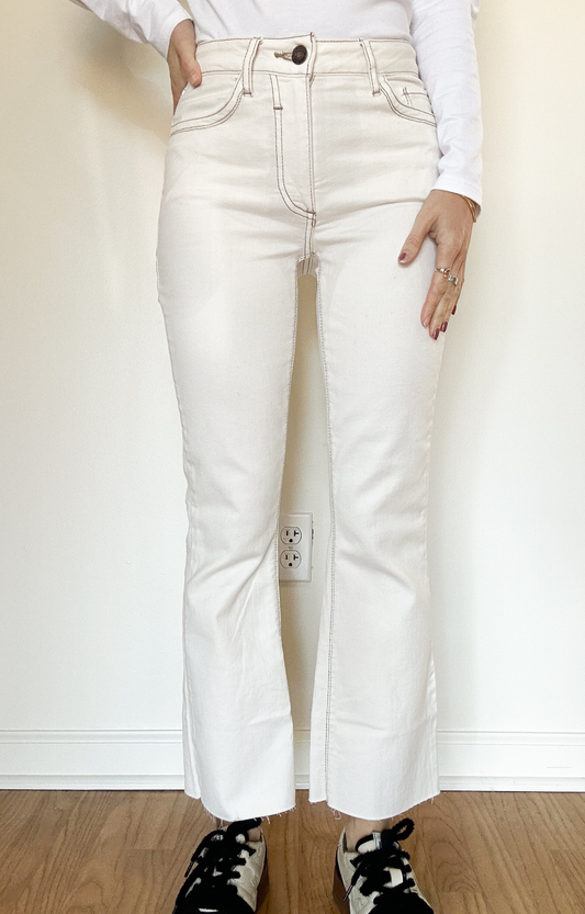 Cream Cropped Bootcut Jeans