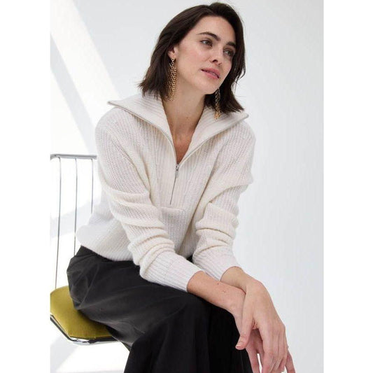 Cream Half Zip Cashmere Sweater