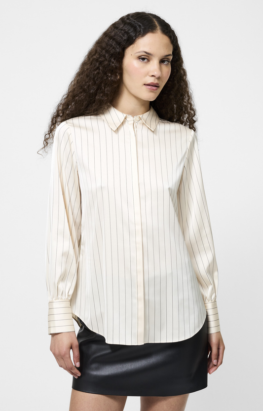 Cream Pinstripe Satin Blouse