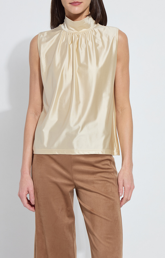 Cream Sleeveless Turtleneck Blouse