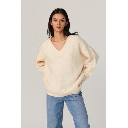 Cream Chunky V-Neck Sweater