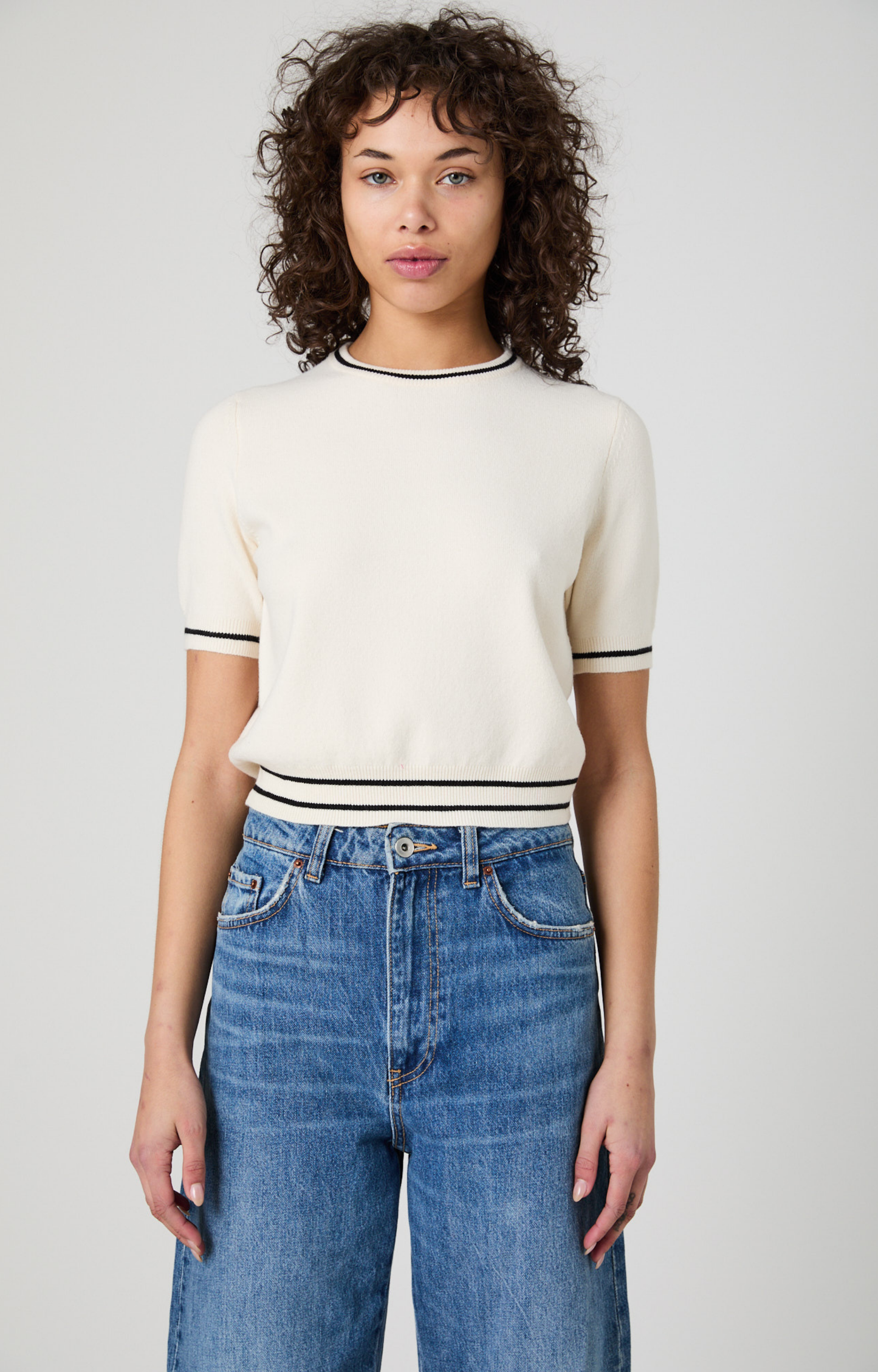 Cream/Black Stripe Knit Top
