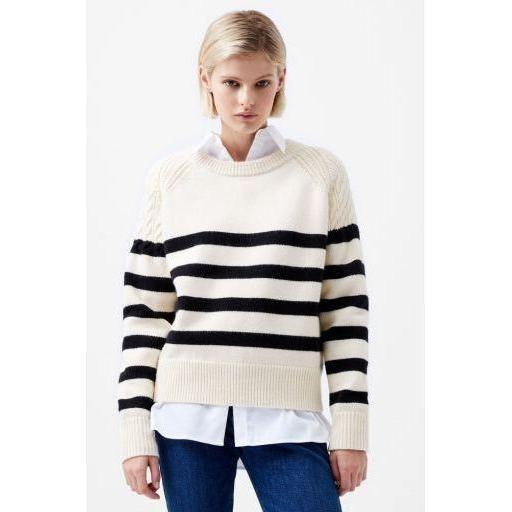 Cream/Black Striped Pullover Sweater