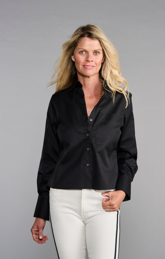 Cropped Black Button Down Shirt